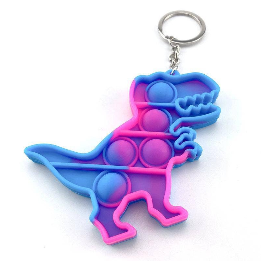 Blue/Hot‎ Pink Dinosaur Push Pop Bubble Fidget Toy Keychain/Bag Tag***NWOT